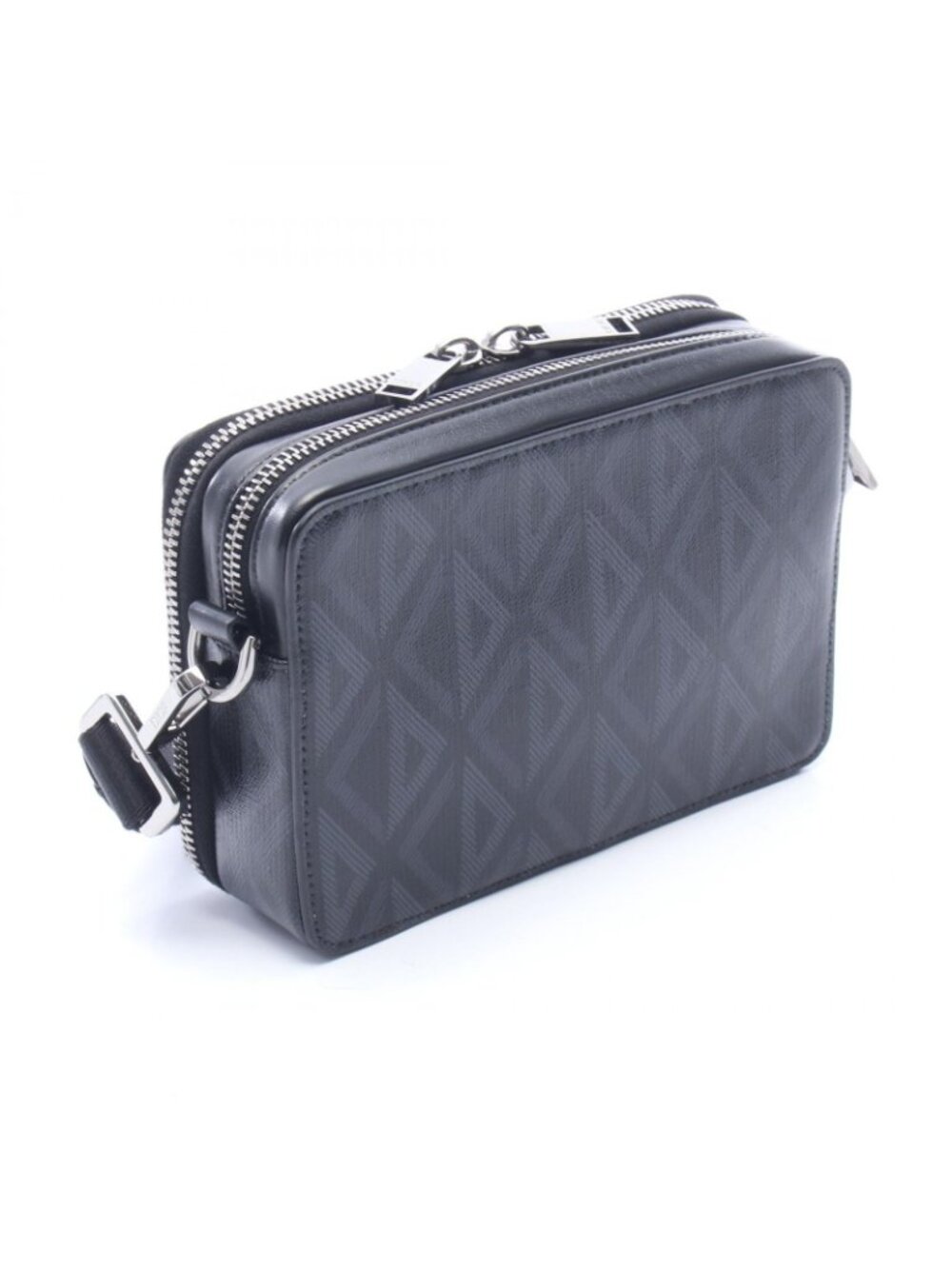 Dior Shoulder Bag CD Diamond Messenger Pouch Gray Black Canvas Leather - Picture 2 of 7